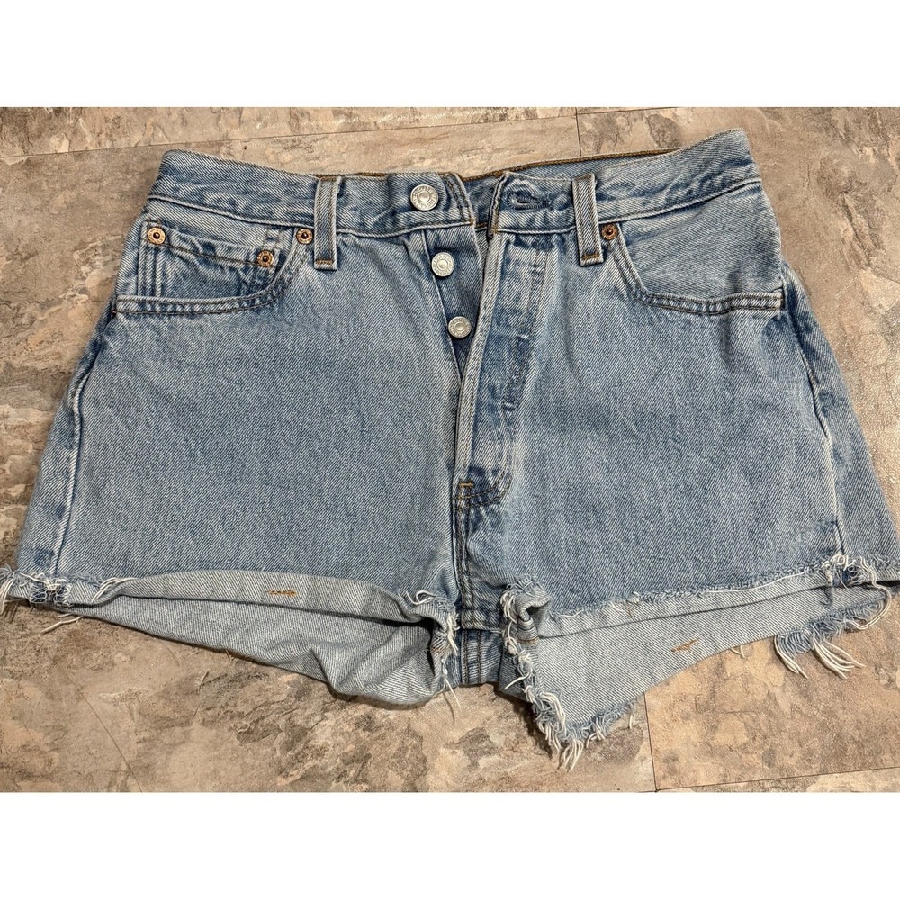 Levi's 501 Denim Shorts Size 29 Distressed Cut Off Button Fly - Picture 2 of 9